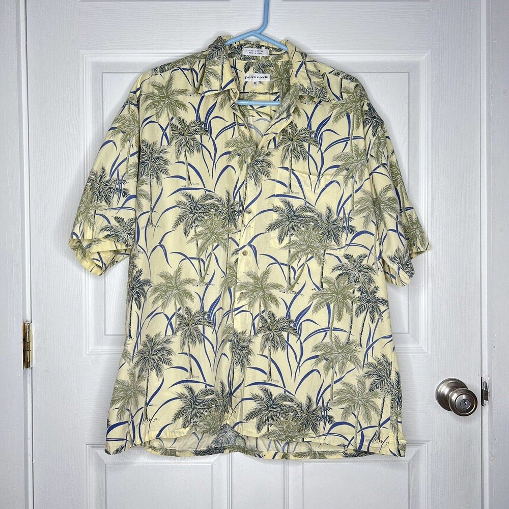 Vintage / Pierre Cardin / Hawaiian Shirt / Men’s XL / Palm Trees Yellow